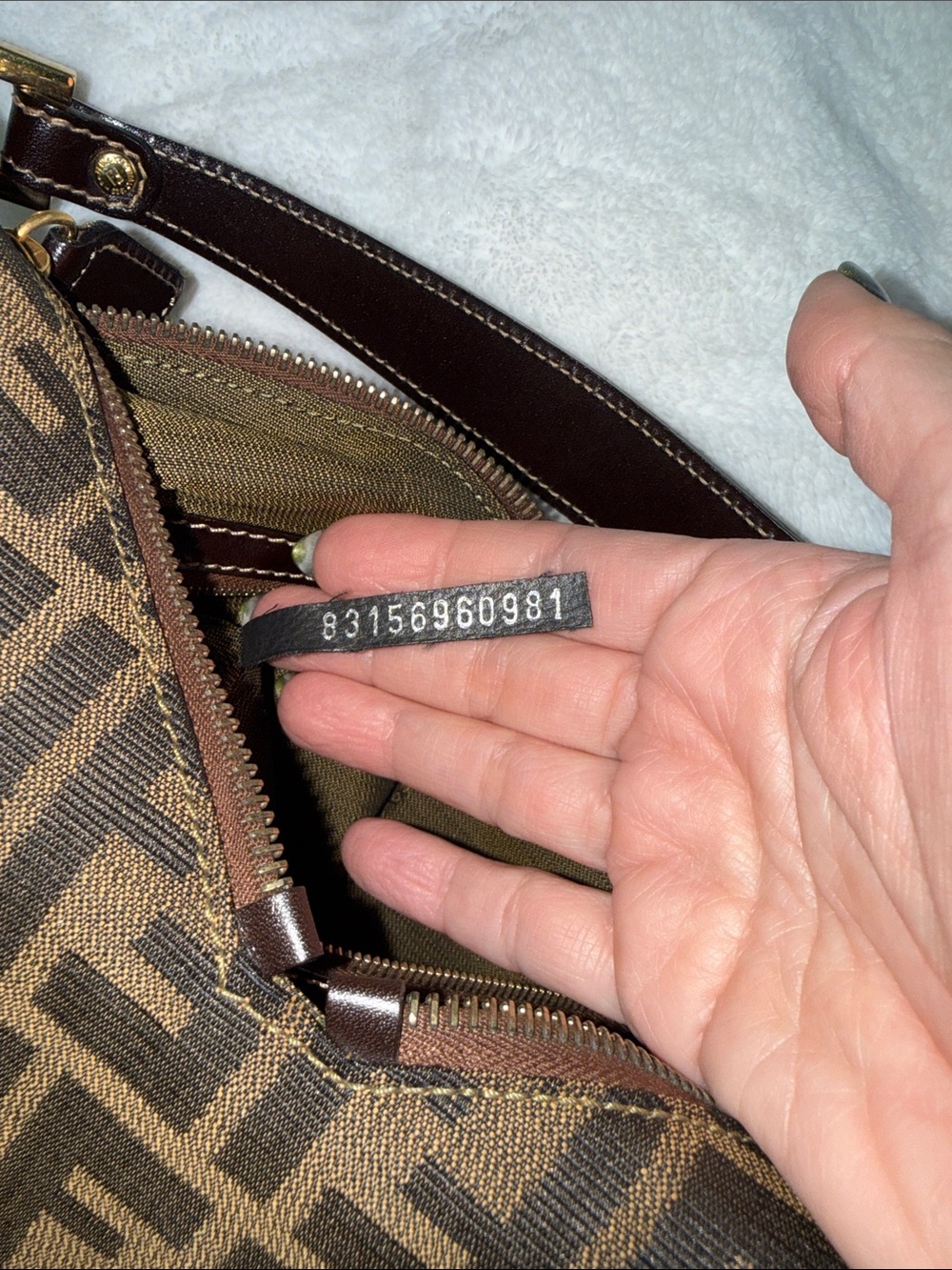 Fendi Brown and Black Zucca Canvas Shoulder Bag with Gold Hardware - Picture 11 of 12